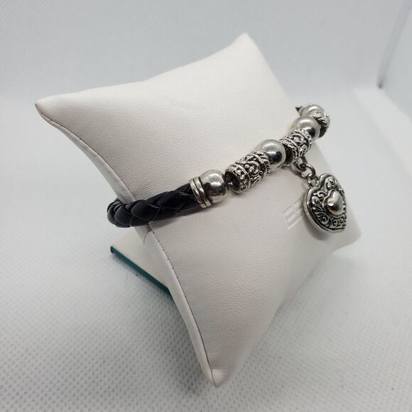 Silver Tone & Black Dangling Heart Bracelet - Picture 2 of 5